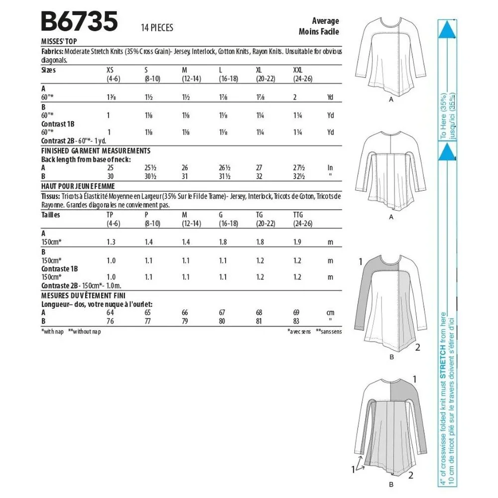 Butterick B6735 Katherine Tilton Misses Top‎ Pattern with Asymmetrical Hem XS-M